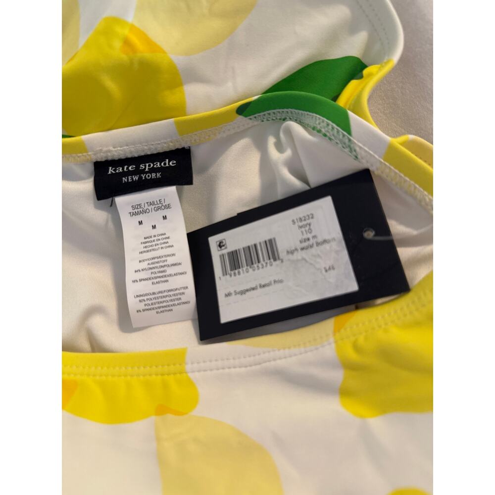 Kate Spade White Lemon Bandeau Bikini Top and High Waist Bottom Set M NWT - Picture 7 of 8